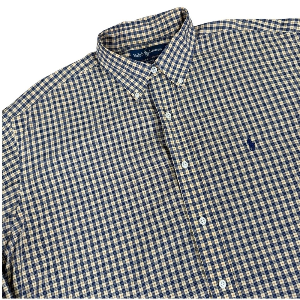 Polo Ralph Lauren Blake Shirt Mens Large Blue Yellow Plaid Cotton Button Down